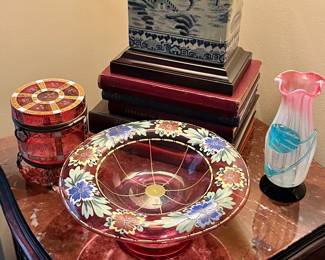 Dozens of pieces of antique glass