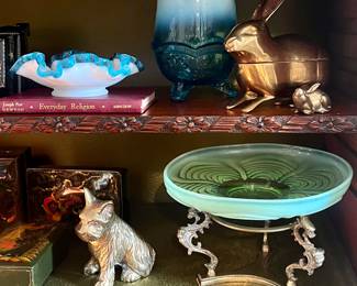 Brass accessories and Uranium Glass bowl