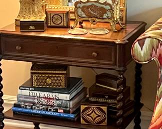 Gorgeous antique barley twist and bobbin rail single drawer table!  This piece is stunning.  Circa 1800s from Birmingham estate.