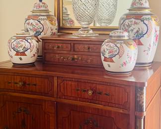 An incredible 19th C walnut French linen press all hand painted in the original finish!