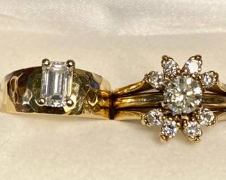 2 Beautiful Diamond Rings, Approximately .75 ( 3/4 ) Carat Emerald Cut VS1 on the left and Approximately 1 Carat round brilliant VS1 G/H color on the right, not counting accent Diamonds. ALL GENUINE NATURAL DIAMONDS!