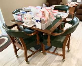 RARE TO FIND 4 Vintage Green Bankers Chairs and Matched Card Table.