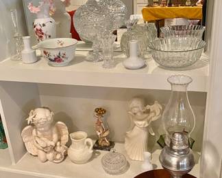 Collectible Glass & China, Vintage Oil Lamp, Fenton Ruffled Vase & more.