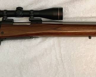 Winchester Model 70 22-250 with Nickel Bull Barrel and Leupold scope.