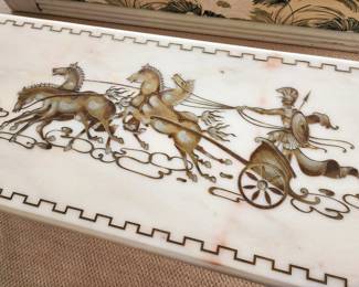 Italian Greek Key Chariot Marble Coffee Table