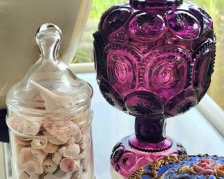 LE Smith Amethyst Glass Moon & Stars Lidded Compote Dish