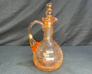 Peach Hand Blown Crackle Glass Cruet & Stopper