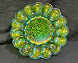 Green Indiana Carnival Hobnail Deviled Egg Plate