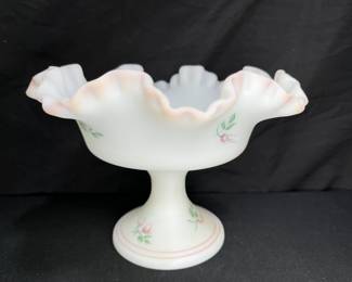 Fenton Satin Burmese Rose Garden Compote