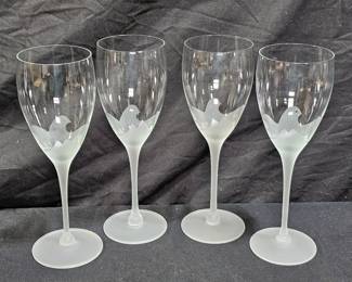 4 Crystal "Dove & Leaf" Etched Wine Glasses