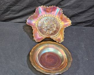 2 Carnival Glass Scalloped Edge & Ruffle Edge Bowl