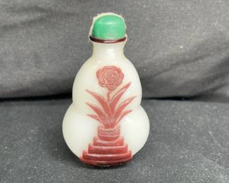 Asian Milk Glass Snuff Bottle Floral Design