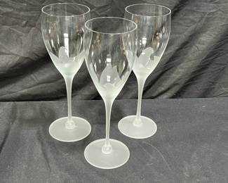 3 Crystal "Dove & Leaf" Etched Wine Glasses