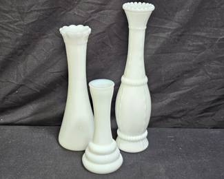 3 Vintage Milk Glass Bud Vases