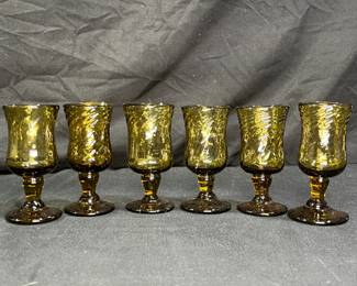 6 Swirl Gold Mexican Blown Cordial Glasses