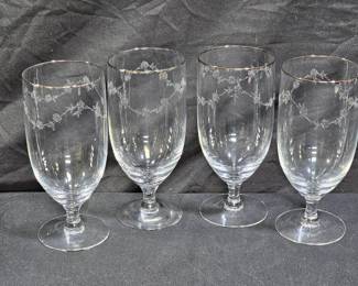 4 Fostoria Platina Rose Etched Iced Tea Glasses