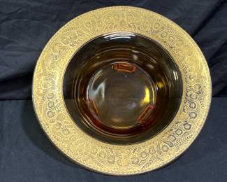 Gold embossed Amber Glass Footed Compote