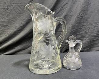 Anitque ABP 11" Floral Cut Pattern Pitcher & Cruet