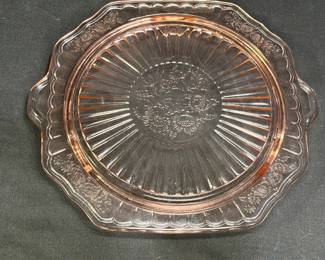 VTG Open Rose Depression Glass Footed Cake Plate