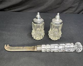 Vtg Glass Cheese Knife & Indiana Glass S & P