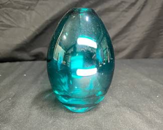 Iridescent Aqua Egg Shaped Bud Vase
