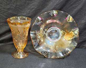 VTG Marigold Iridescent Jeanette Glass Bowl & Vase