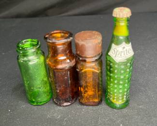 Vintage Minature Sprite Bottle & Medicine Bottles