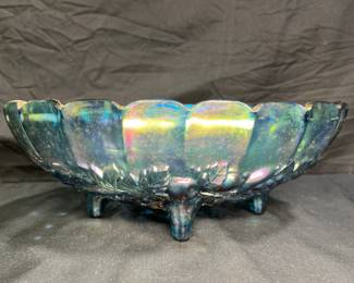 VTG Blue Indiana Carnival Glass Footed Fruit Bowl