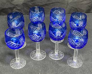 8 AJKA Caroline Colbalt Blue Cut Liquor Glasses