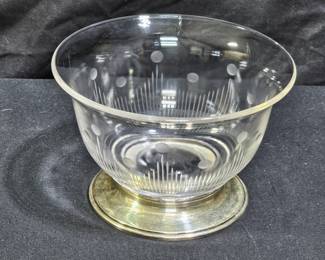 Etched Glass Nut Dish With Sterling Silver Base