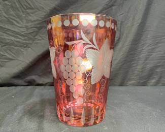 Cranberry to Clear Etched Grape Ice Bucket