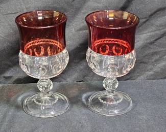 2 VTG Tiffin Kings Crown Ruby Thumbprint Goblets