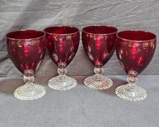 Anchor Hocking Bubble Foot Ruby Water Goblets