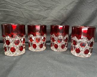 4 Red Ruby Flashed Double Red Hexagon Tumblers