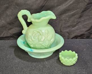 VTG AVON Jade Pitcher & Basin + Jadeite Open Salt