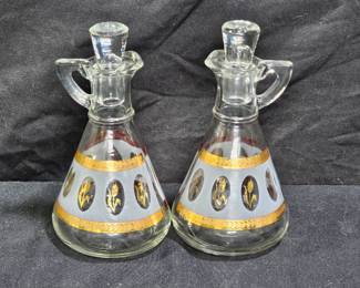 2 VTG Hazel Atlas Brockway Gold Foil Wheat Cruets