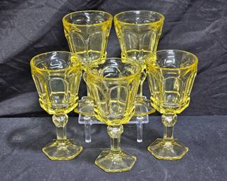 Set of 5 Fostoria Virginia Yellow Wine Glasses