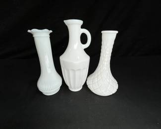 MCM & Vintage Milk Glass Vase & Cruet
