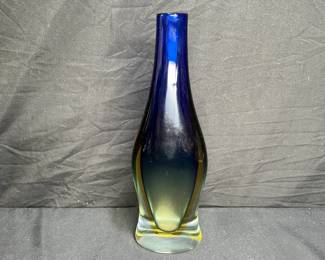 Italian Art Glass Sommers Blue & Yellow Vase