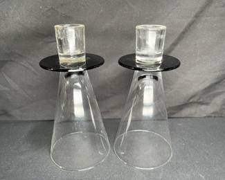 Black & Clear Finnish Glass Candle Holders