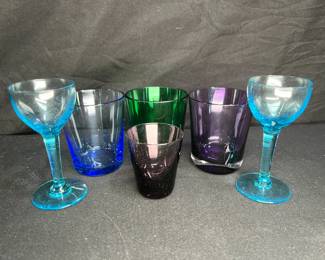 Blue Cordial Glasses, & Colorful Shot Glasses
