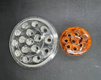 Tangerine & Clear Glass Flower Frogs