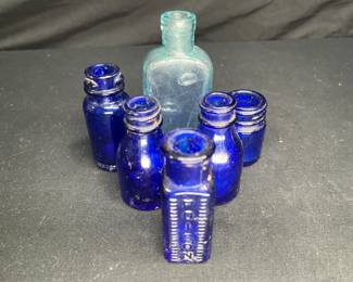 Vtg. Cobalt & Aqua Blue Medicine & Poison Bottles