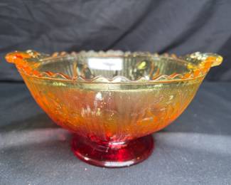 Jeanette Amberina Iris Herringbone Handled Bowl