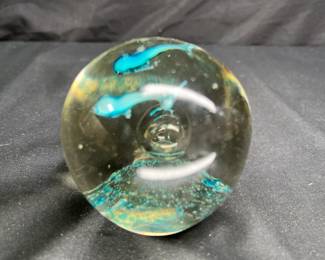 VTG Blown Art Glass Blue Whales Paperweight