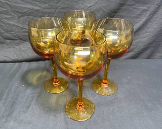 4 VTG Amber Long Stemmed Wine Glasses