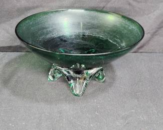 VTG Tiffin Green to Clear Footed Bowl