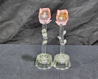 2 Long Stem Lighted Glass Rose Buds