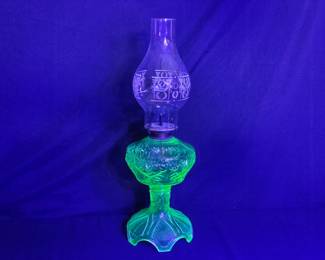 VTG Uranium Glass Oil Lamp with Chimney