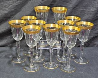 11 VTG Tiffin Gold Edged Rambler Rose Wine Goblets